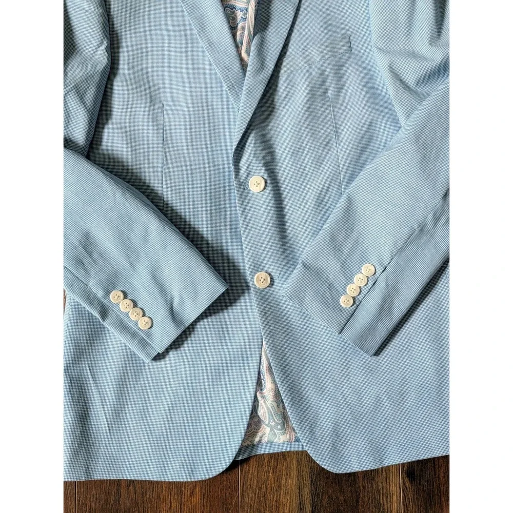 Madison Mens Modern Fit Blue Gingham Suit Jacket 38R Preppy Cotton Summer Lined